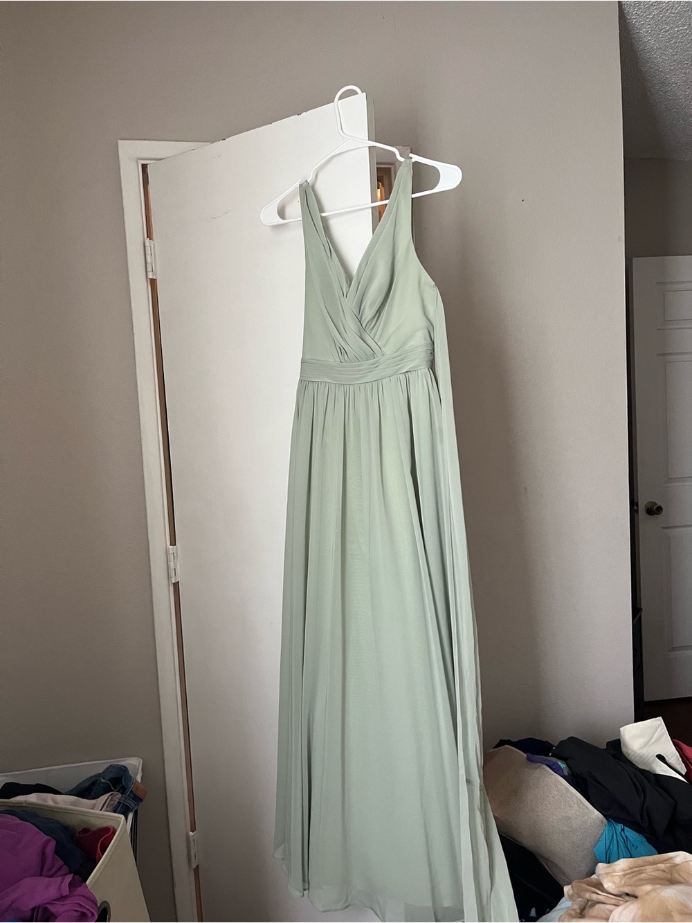 Azazie Sage Green Chiffon V-Neck Maxi Dress